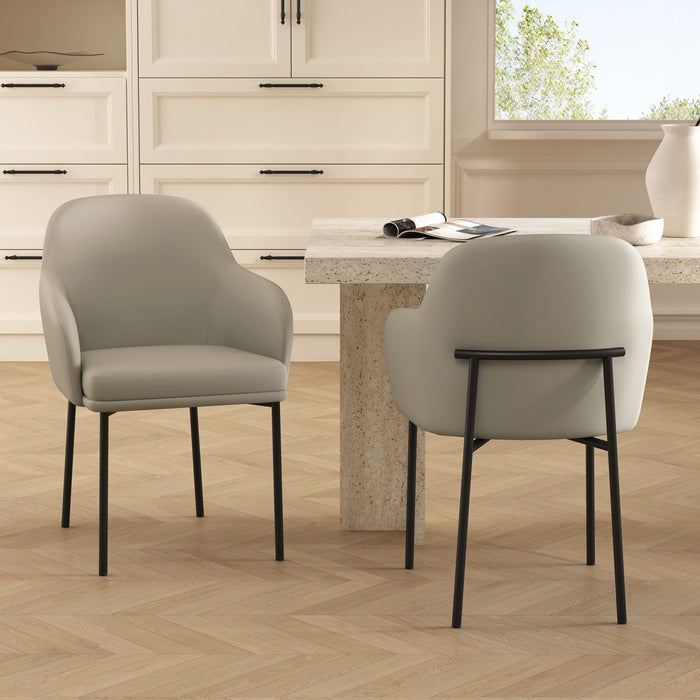 Fauteuil contemporain Loft en cuir vegetalien avec accoudoirs en metal, gris pierre - Lot de 2