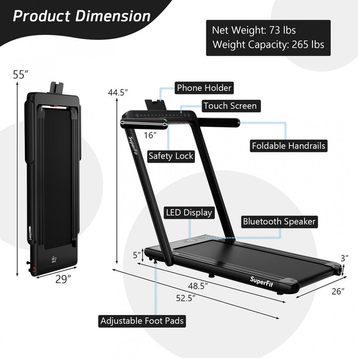 Tapis De Course Pliable 2 En 1superfit – Moteur 2,25 Cv – Double Ecran – Haut-parleur Bluetooth