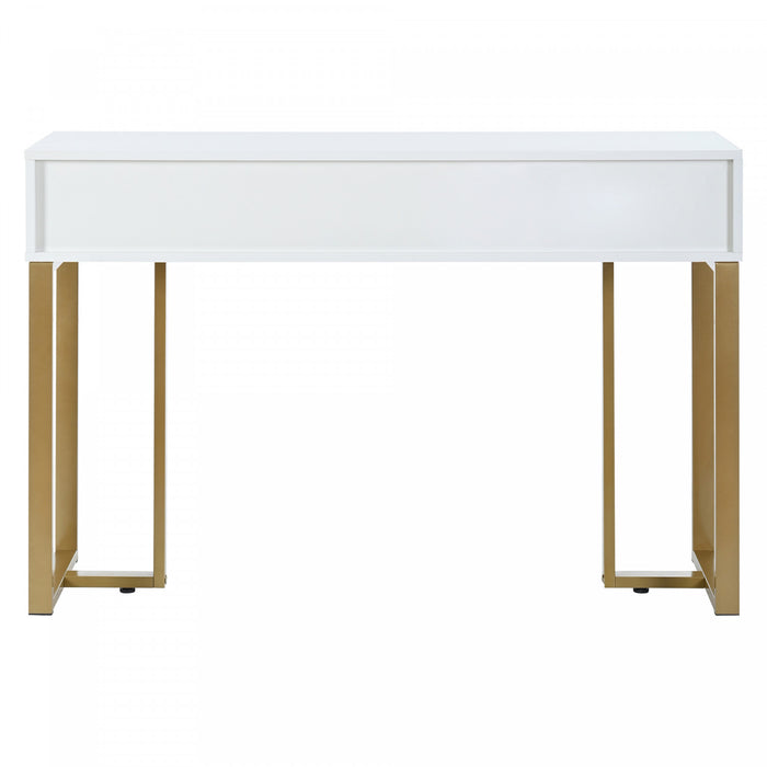 Horizon Table Console Moderne avec Tiroirs Geometriques et Cadre Dore, Blanc/Or