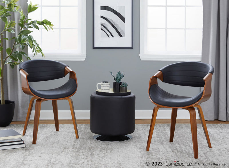 Chaise d’appoint de salle à manger moderne du milieu du 20e siècle Symphony en similicuir - noyer et noir