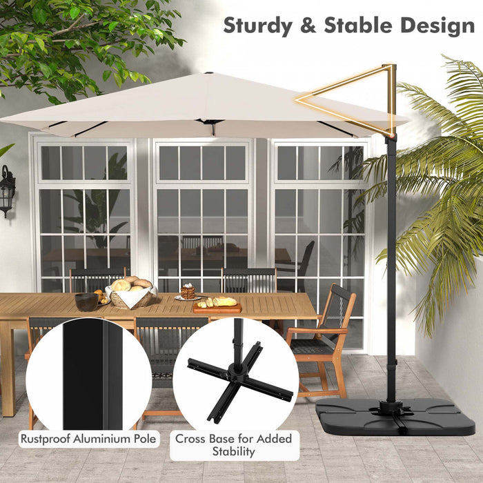 Costway Parasol suspendu carre cantilever 9,5FT avec 2 niveaux, rotation 360° pour patio exterieur beige