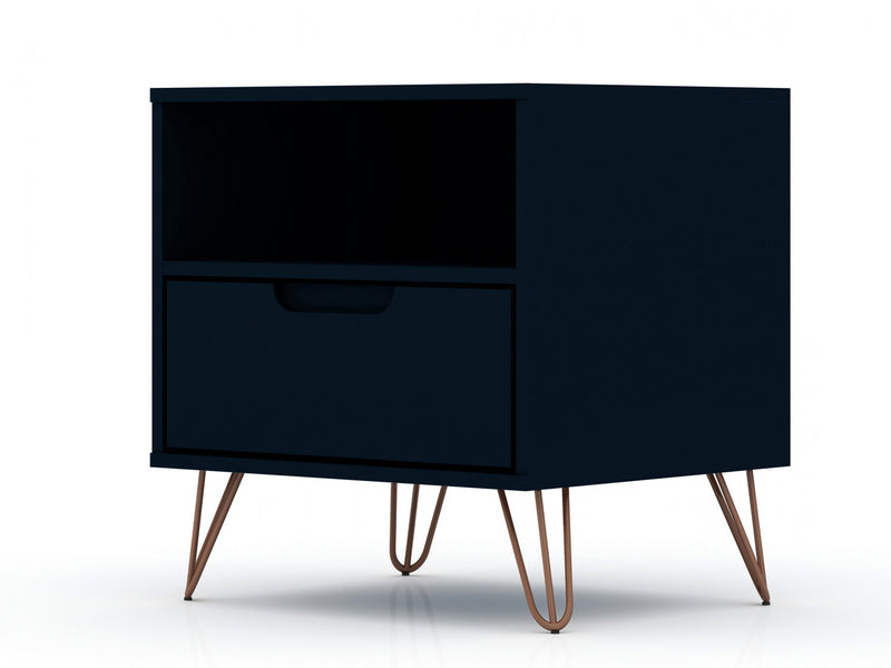 Table de nuit Rockefeller Mid-Century Modern 20\" en bleu minuit (1 tiroir) - Lot de 2