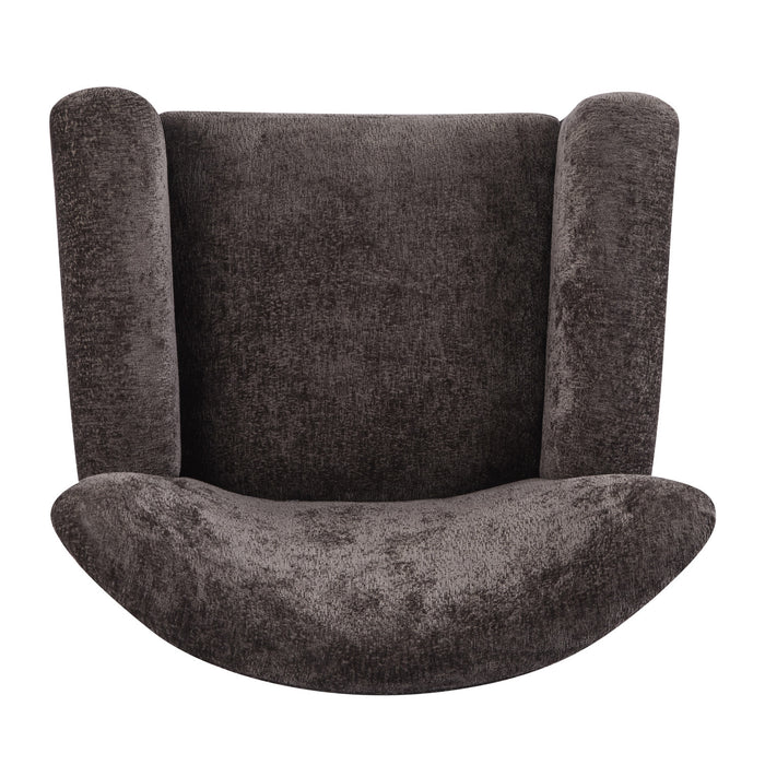 Wingate Fauteuil Aile Confortable en Tissu Premium et Pieds en Bois Massif, Brun Fonce, Teck