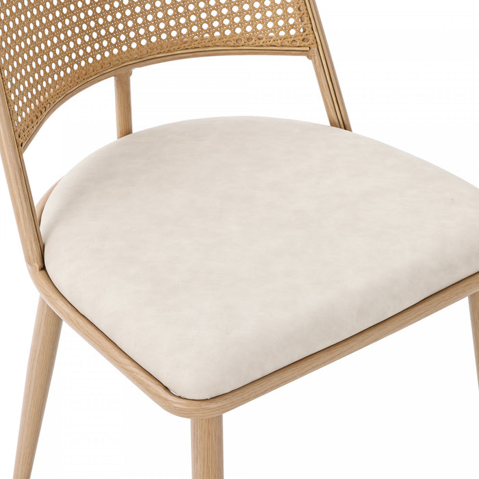 Chaises de salle a manger modernes Oliver avec assise rembourree en PU et dossier en rotin PE, lot de 6, beige