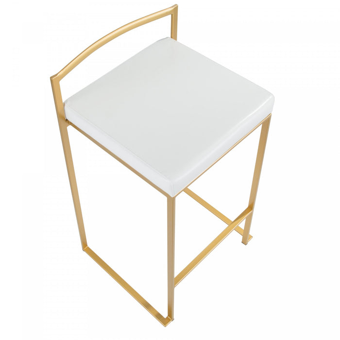 Tabouret contemporain Fuji de hauteur comptoir en similicuir blanc - ensemble de 2