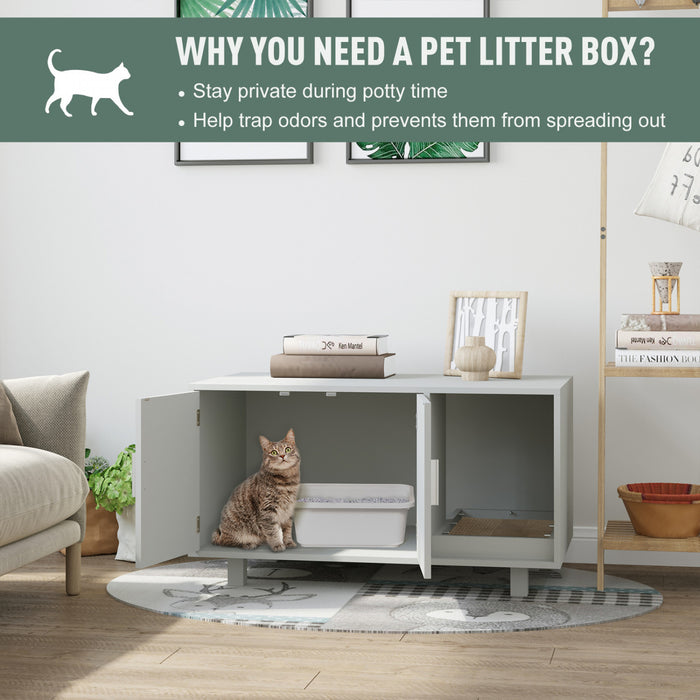 Pawhut Toilettes Pour Chat En Bois Boite A Litiere Pour Animal Domestique Enclos Chaton Maison Table De Chevet Table De Chevet Avec Grattoir Portes Magnetiques Gris