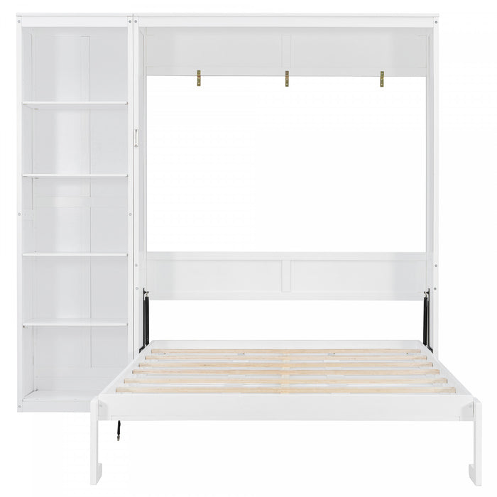 Jessie Lit escamotable mural multifonction avec etageres, Taille Queen, Blanc