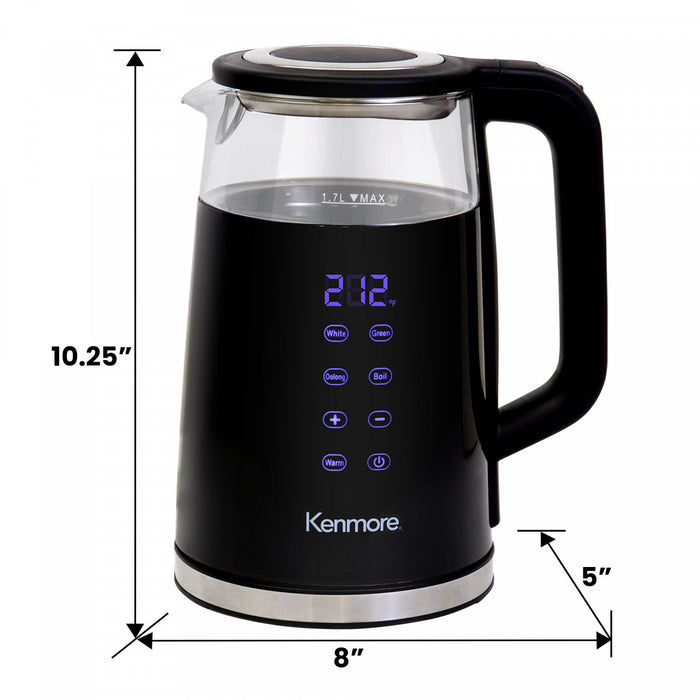 Bouilloire Kenmore de 1,7 L en verre à double paroi avec écran tactile, noire - KKTKDB 1.7 L