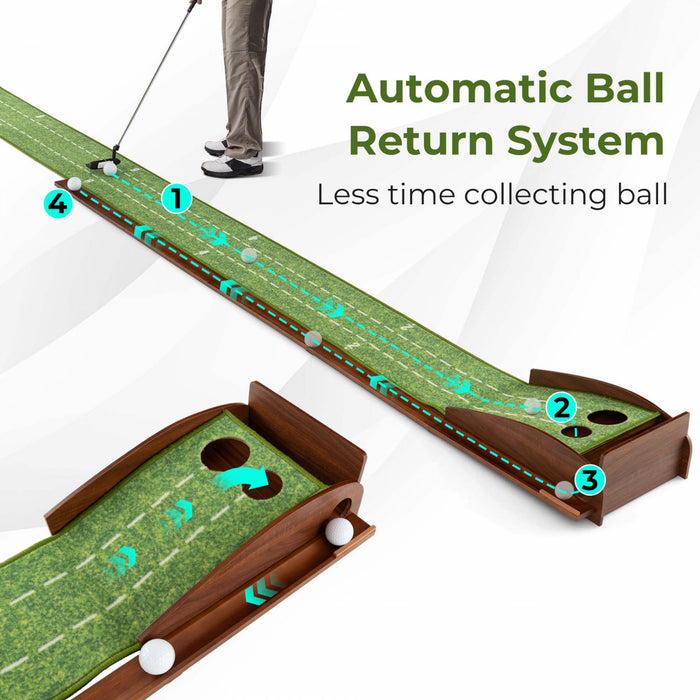 Costway Mettre Vert Pratique Golf Mettre Tapis Avec Auto Ball Retour Et 2 Tailles De Trou