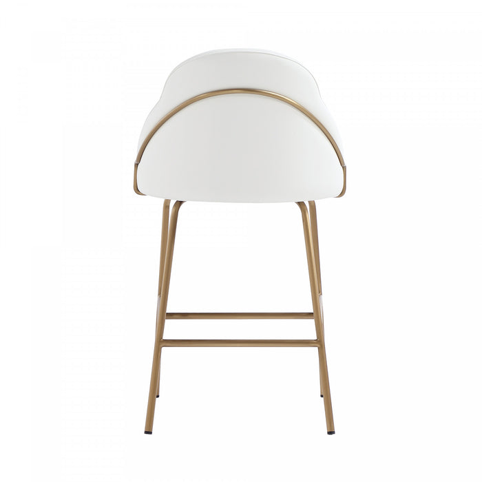 Tabouret de comptoir moderne Gracie en metal, rembourre, blanc et or