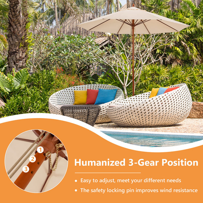 Costway Parasol de marche a poulie en corde 9,5FT avec baleines en fibre de verre Beige