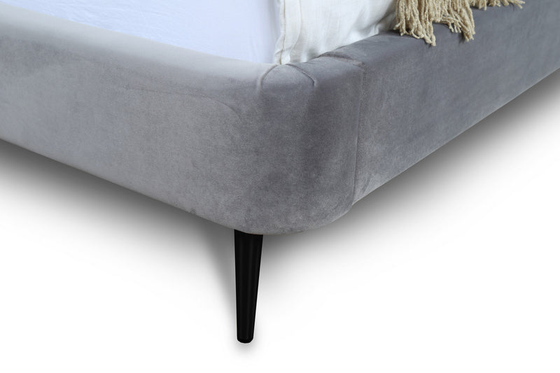 Lit double Heather style milieu du siecle moderne, rembourre en velours gris et noir