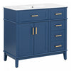 Marshall 36 Inch Modern Bathroom Vanity with Ceramic Sink & Storage, Blue | Meuble de salle de bain moderne Marshall 36 pouces avec lavabo ceramique et rangement, bleu