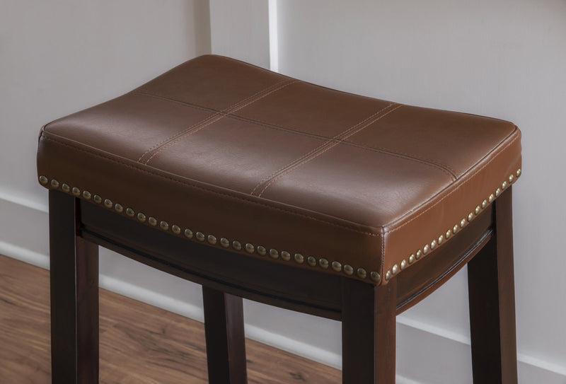 Tabouret Claridge de hauteur comptoir en similicuir et sans dossier - cognac