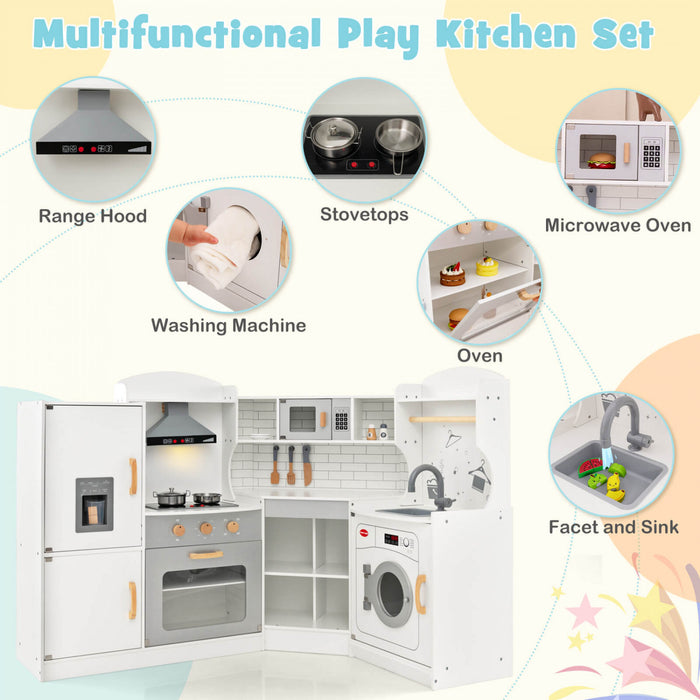 Costway Corner Play Kitchen Baby Kitchen Playset Avec Capuchon De Gamme, Machine A Glace, Micro-ondes