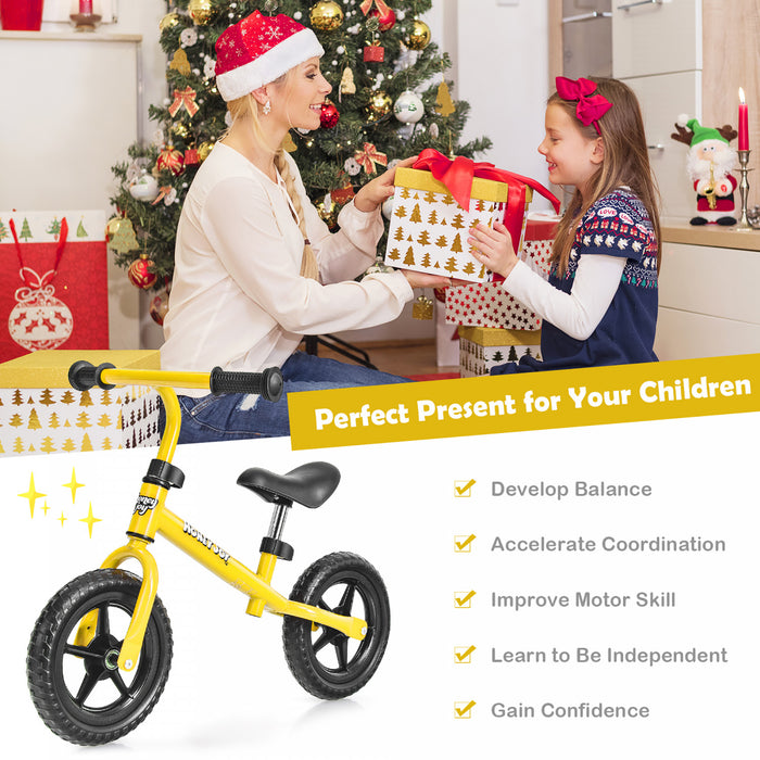 Honeyjoy Enfants Equilibre Velo Pas Pedale Velo D'entrainement W / Guidon Reglable Et Siege Jaune