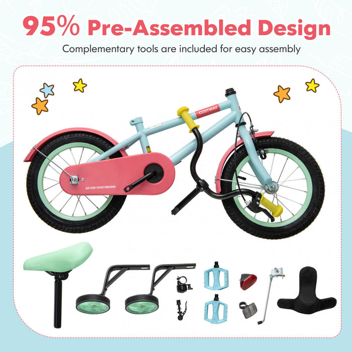 Costway 18\" Velo Pour Enfants Avec Guidon De Selle Reglable Roues D'entrainement Amovibles Frein A Main Rouge