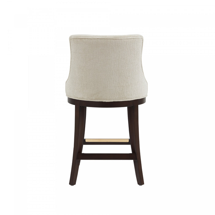 Tabouret de comptoir moderne en bois Lucia avec assise en chenille, finition naturelle