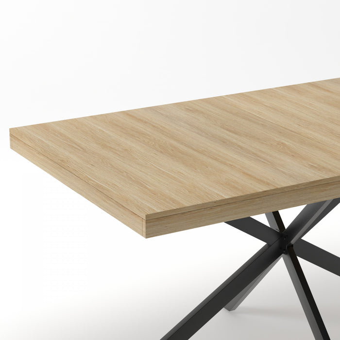 Ethan Table a manger rectangulaire extensible style retro avec rangement cache, couleur naturelle