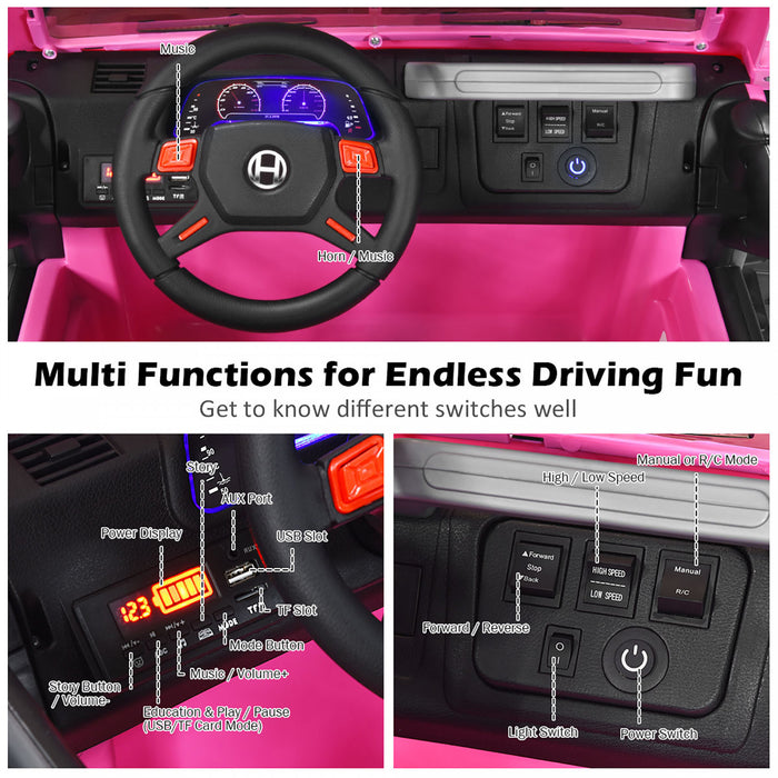 Voiture Pour Enfants 2 Places 12v, Pick-up Telecommande Avec Compartiment De Rangement, Coloris Rose