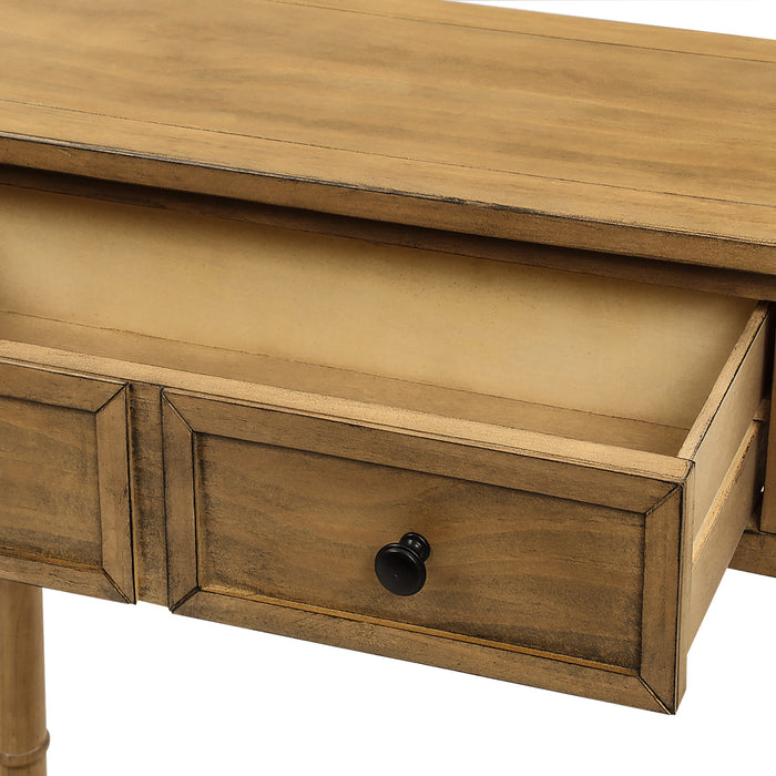 Table Console Phyllis En Bois Massif Avec Tiroirs Et Etagere Inferieure - Pin Ancien