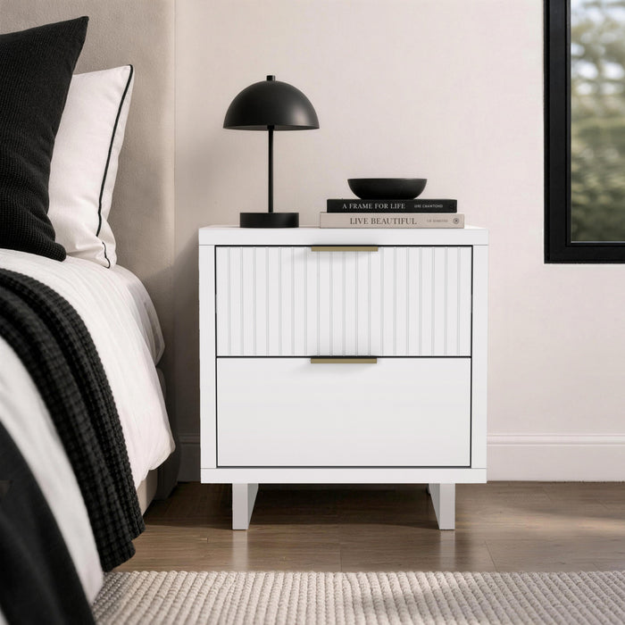Table de nuit contemporaine Elara 18\" en bois massif blanc (2 tiroirs)