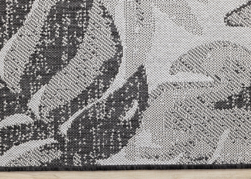 Tapis Jackson a feuilles botaniques gris et blanc, 5'3\" x 7'7\"