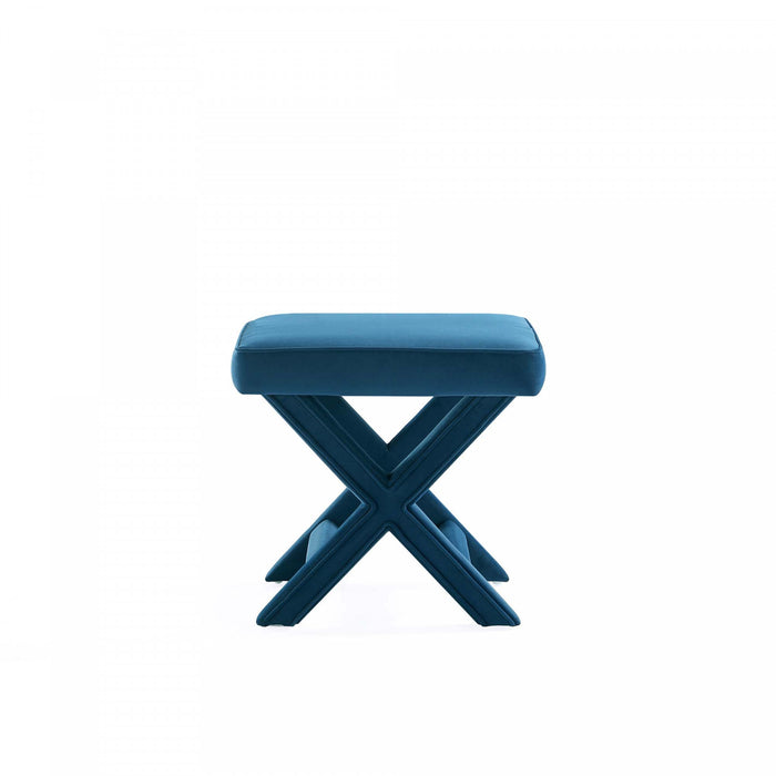 Banc d’appoint Abigail style milieu du siecle moderne en velours bleu