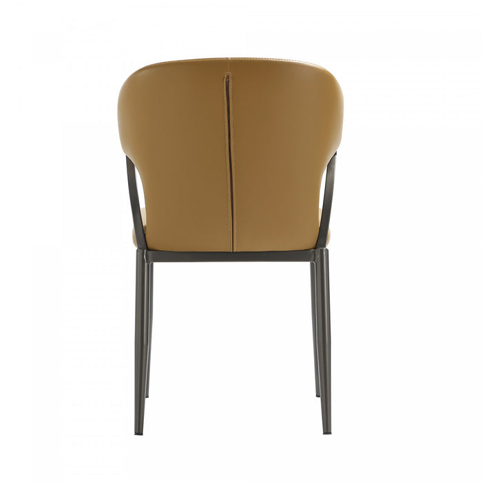 Chaise de salle a manger moderne en metal et cuir vegetalien Kirsten couleur camel - Lot de 2