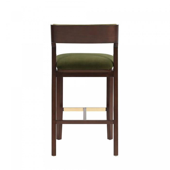 Tabouret de bar moderne Patricia en bois avec revetement en tissu vert tortue