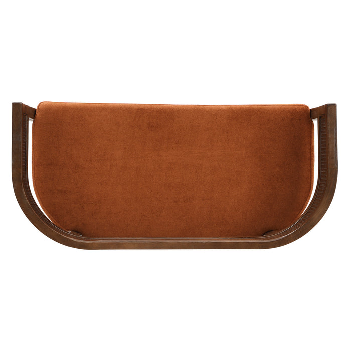 Rattan Causeuse Rembourree en Rotin 47.5 po avec Dossier Tisse Main, Orange Fonce, Noyer