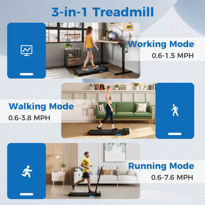 Costway 3 En 1 Tapis Roulant Pliant Avec Ecran Led A Telecommande Et App Pour Home Blue