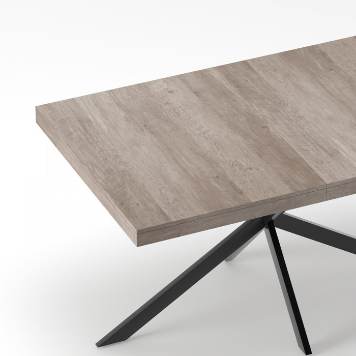 Ethan Table a manger rectangulaire extensible style retro avec rangement cache, gris
