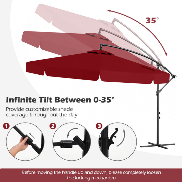 Costway Parasol suspendu deporte de 10 pieds, parasol cantilever de patio avec housse rouge