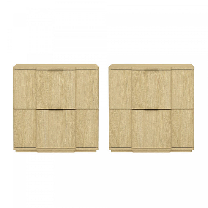 Table de nuit Clive style milieu du siecle 56 cm en naturel et dore (2 tiroirs)