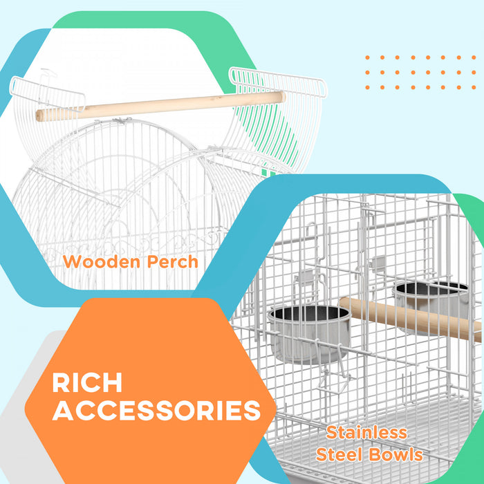 Pawhut Cage A Oiseaux A Dessus Ouvert De 60\" Pour Pinsons, Canaris, Perruches, Avec Support Roulant, Plateau Amovible, Etagere De Rangement