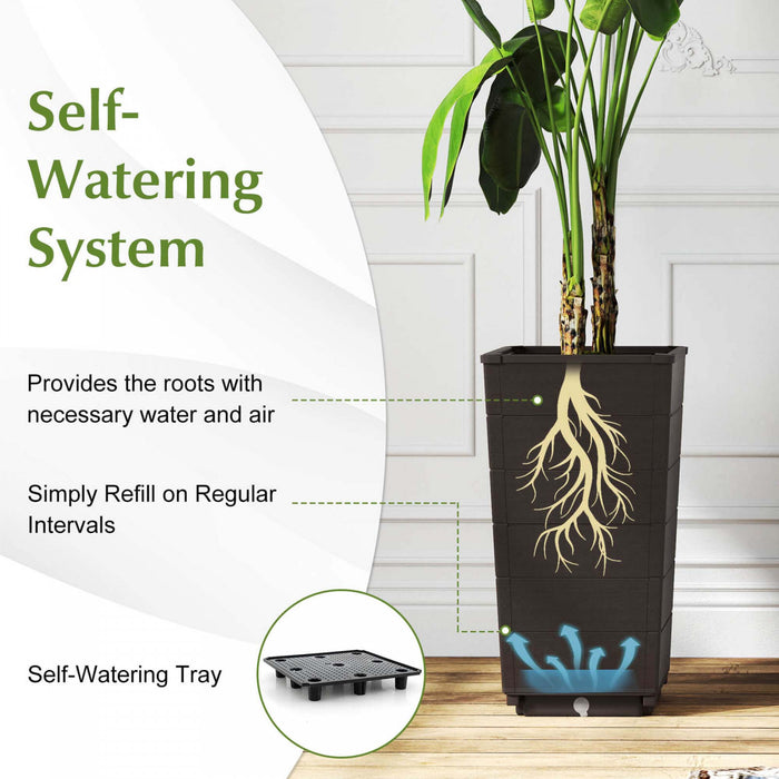 Costway 23\" Planter Haut Ensemble De 2 Pour Utilisation Interieure / Exterieure Grande Plante Auto-arrosante Pot Marron