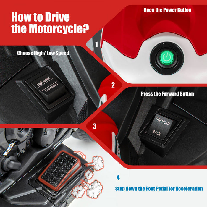 Costway 12v Enfants Rouler Sur Moto Bmw 3 Roues Electriques Sous Licence Jouet W / Lumiere Et Musique Rouge