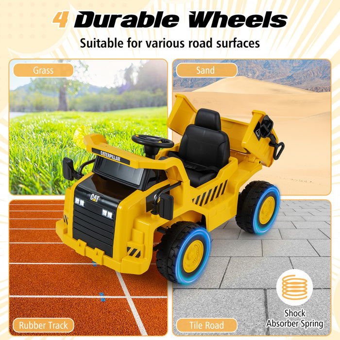 Costway Kids Ride Sur Camion A Virure Avec 2.4g Telecommande De Travail Megaphone Pelle A Sable