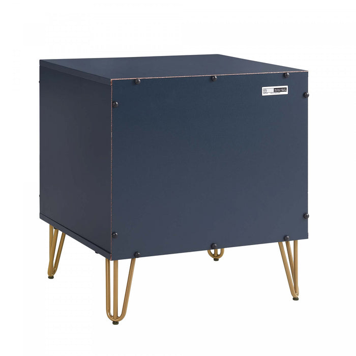 Table de nuit moderne Dumbo 20\" a cannelures, bleu minuit (2 tiroirs)