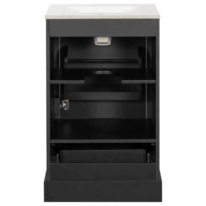 Meuble de salle de bain compact moderne Harper 20 pouces avec lavabo ceramique, noir