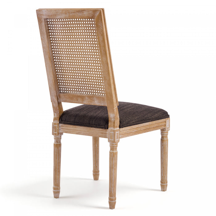 Oliver lot de 2 chaises de salle a manger en bois massif (hevea) avec assise rembourree, dossier en cannage et pieds canneles, marron