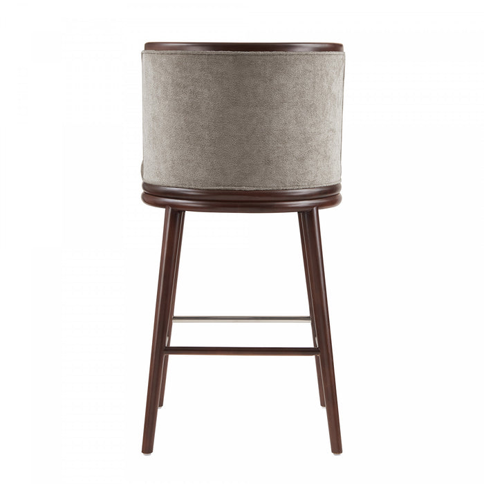 Tabouret de bar moderne en bois et tissu Evalyn, coloris colombe - Lot de 2