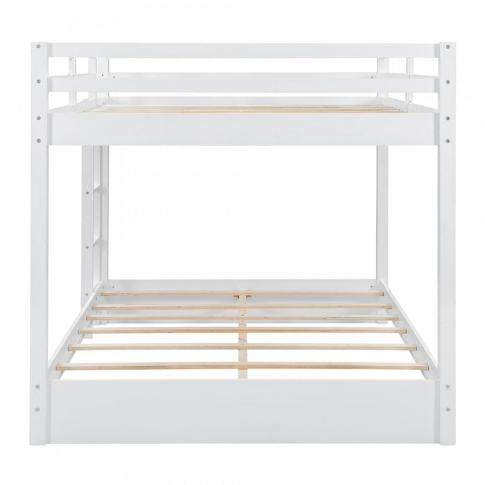 Lit superpose Ethan en bois massif format Queen avec echelle, gain de place, blanc