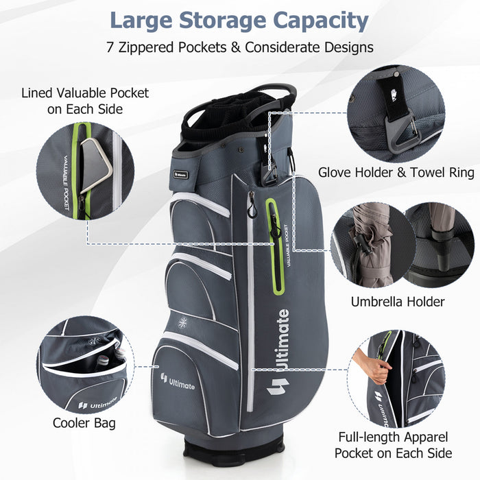 Sac De Chariot De Golf Leger Costway Avec 15 Voies Haut Diviseur Individuel Putter Bien Refroidisseur Sac Vert