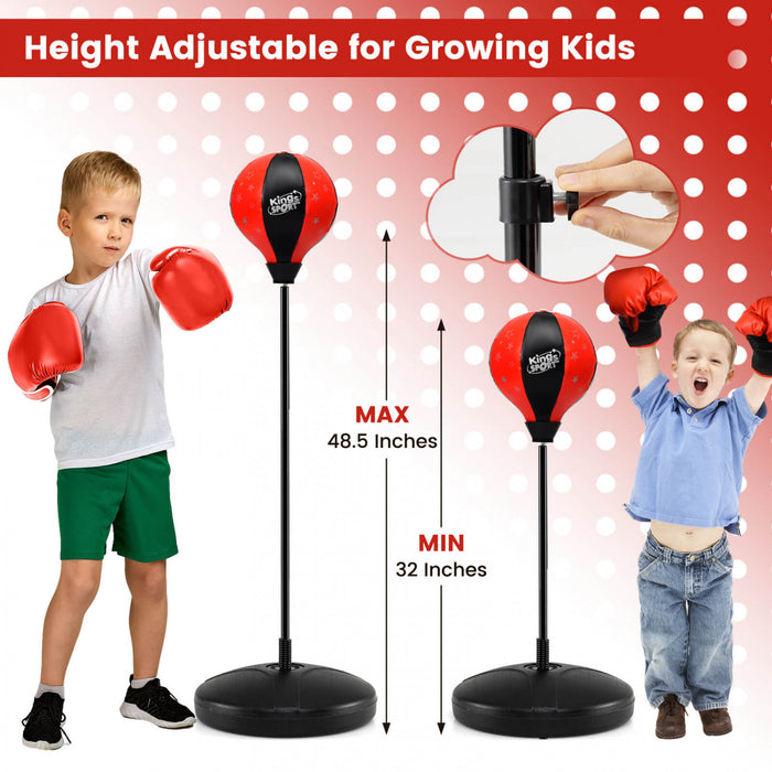 Ensemble De Boxe Pour Enfants, Support Pour Balle De Boxe Reglable En Hauteur, Pompe A Main, Gants De Boxe Pour Enfants Garcons Et Filles, Ensemble De Sac De Boxe Autoportant