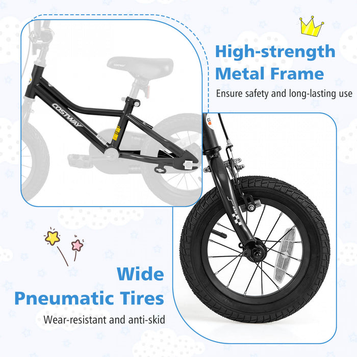 Costway 12\" Velo D'entrainement Pour Enfants Avec Roues D'entrainement Amovibles Pneumatiques Noir