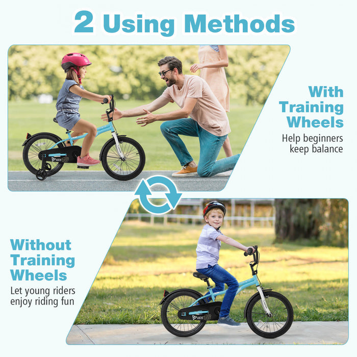 Costway 18\" Velo Pour Enfants Pour Garcons Et Filles De 4 A 8 Ans Avec Reflecteurs De Frein A Main Reglables Bleu