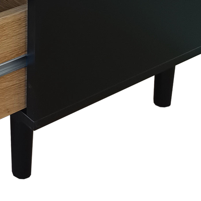 Meuble de rangement moderne Mila a 6 tiroirs en rotin avec structure en bois manufacture, noir, 150 cm