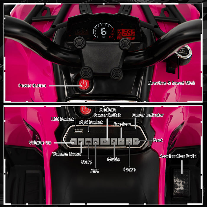 Costway 12v Enfants Rouler Sur Atv Electrique 4 Roues Quad 2 Vitesses W / Mp3 & Phares Rose